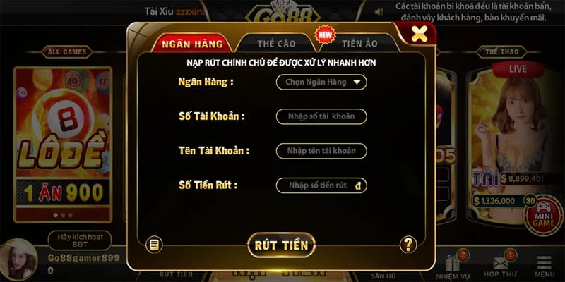 Hướng dẫn rút tiền Go88 nhanh chóng, tiện lợi